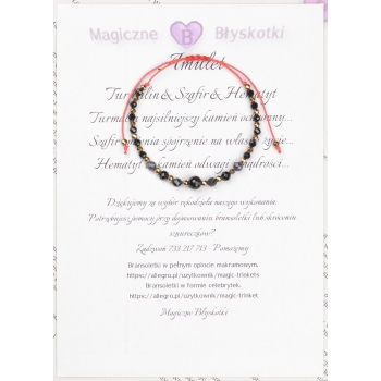 Bransoletka celebrytka czarny TURMALIN SZAFIR HEMATYT ochrona i optymizm